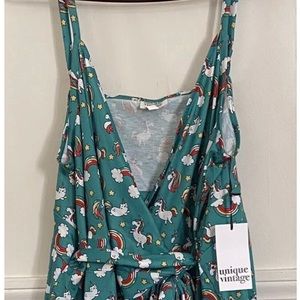 Unique Vintage Green Unicorn & Rainbow Romper Sz 2X New With Tags